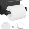 VAEHOLD Self Adhesive Toilet Paper Holder with Phone Shelf Stainless Steel Wall Mounted Toilet Paper Roll Holder - Rustproof and Bathroom Washroom Tissue Roll Holder with Shelf - Black