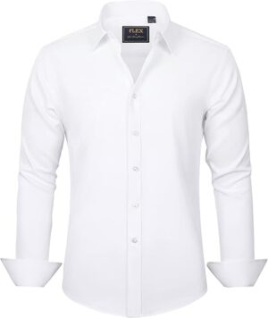 Men's Dress Shirts Solid Long Sleeve Stretch Wrinkle-Free Formal Shirt Business Casual
