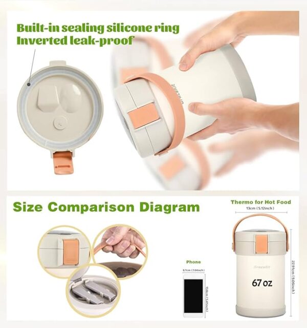 67 oz Adults Thermo for Hot Food 2L 9.06 in 3 Layer Stainless Steel Vacuum Soup Food Thermo Hot Food Jar Bento Box for Men, Women, Suitable insulated Lunch Box for 12+ Camping, Office & Travel Use