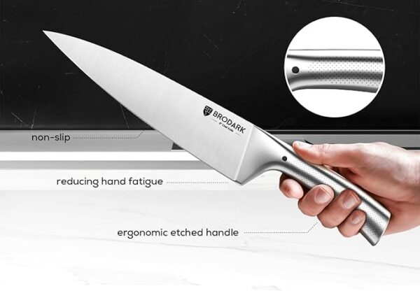 BRODARK Knife Block Set: Kitchen Knives Set with Block and Sharpener, 15 Pcs Ultra Sharp Chef knife, High Carbon Stainless Steel, Ergonomic Handle Non-Slip Grip, Silver Wolf Series for Christmas Gift