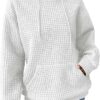 Womens Hoodies Casual Long Sleeve Drawstring Waffle Pullover Tops Loose Hooded Sweatshirt with Pocket