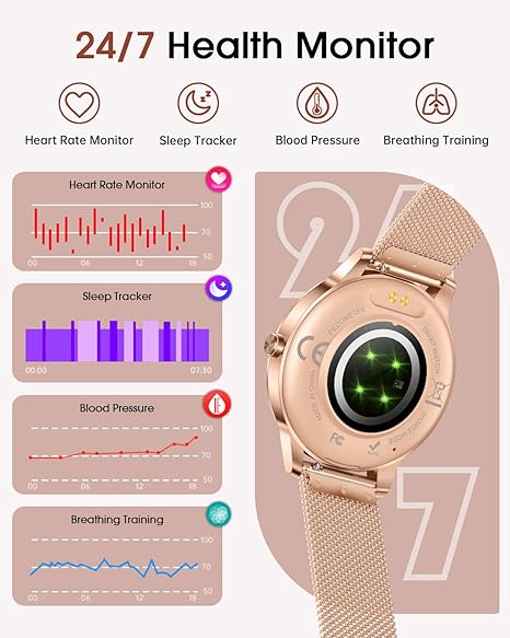 Smart Watch for Women – Rose Gold Mesh Strap