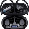 GNMN Active Noise Canceling Ear Buds Wireless Earbuds 96hrs Playback Bluetooth Headphones IPX7 Waterproof Stereo Bass Over-Ear Earphones with Earhooks Microphone LED Battery Display for Sports/Workout