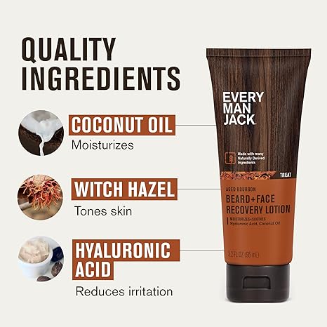 Every Man Jack Beard + Face Recovery Lotion - Moisturizes Relieves Dry Skin and Beard Itch