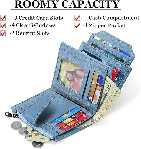Small Wallet Women RFID Blocking Soft Leather Bifold Compact Card Holder Wallet for Women