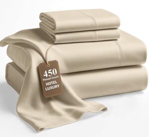 LANE LINEN King Size Bed Sheet Set – 450 Thread Count Long-Staple 100% Cotton Sheet Set King Size, Hotel Premium Soft Silky Sateen Finish, Durable Bedding Set, Elasticised 15" Deep Pocket – Linen