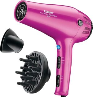 Conair Hair Dryer with Retractable Cord, 1875W Blow Dryer, 3 Heat Settings, 2 Speeds