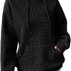 Womens Hoodies Casual Long Sleeve Drawstring Waffle Pullover Tops Loose Hooded Sweatshirt with Pocket