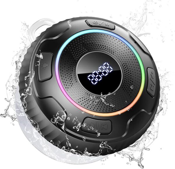 Bluetooth Speaker, 2025 New Shower Speaker with 6D Sound, Bluetooth 5.3 Portable Speaker with Light/Suction Cup/Hook, IPX7 Waterproof Mini Wireless Speaker for Bathroom/Outdoor/Party/Beach/Gift