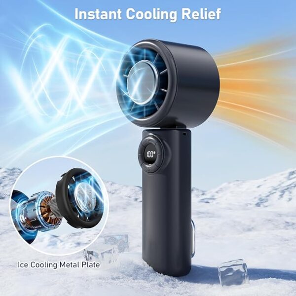 CIVPOWER Handheld Fan: Portable Small Ice Cooling Plate- 4000mAh Rechargeable 100 Gear High-Speed Turbo 10500 RPM - Personal Foldable Battery Operated for Travel Indoor Outdoor Women Men (Black)