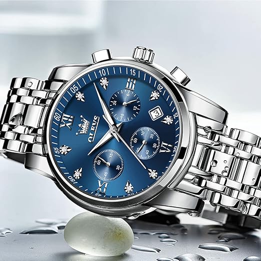 Men's Stainless Steel Chronograph Watch, Big Face Gold Silver Black Tone Easy to Read Analog Quartz Watch