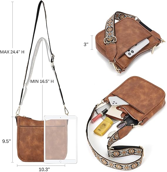 Crossbody Bags for Women Trendy Vegan Leather Hobo Purses Shoulder Handbags With Wide Shoulder Strap