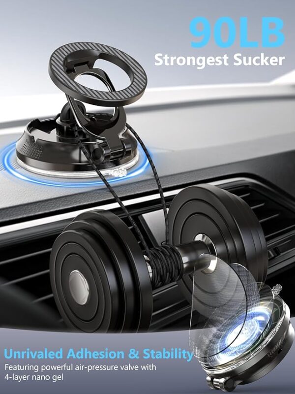 Magnetic Phone Holder for Car [90+LB Strongest Suction&3000gf Strongest Magnetic] 360° Adjustable Vacuum Phone Holders for Your Car, Magsafe Car Mount for iPhone17 Pro Max 16 15 14 13 12 Plus (Black)