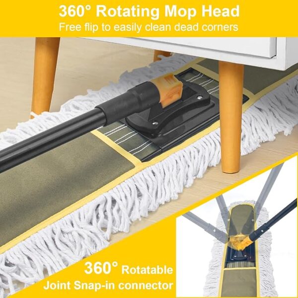 24" Commercial Dust Mops for Floor Cleaning with 2 Replacement Mop Pads, Heavy Duty Large Dust Mop for Hardwood Floors, Industrial Wet Dry Floor Duster for Office Garage Warehouse Factory Mall