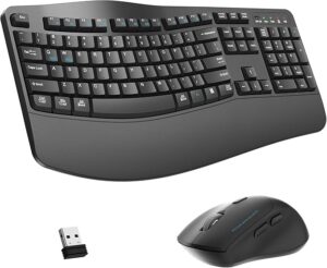 Wireless Keyboard and Mouse Combo,2.4G Full Size Wave Keys Ergonomic Keyboard with Wrist Rest for Natural Typing, 3 DPI Adjustable Ergonomic Silent Mouse for Computer/Laptop/Windows/Mac (Grey)