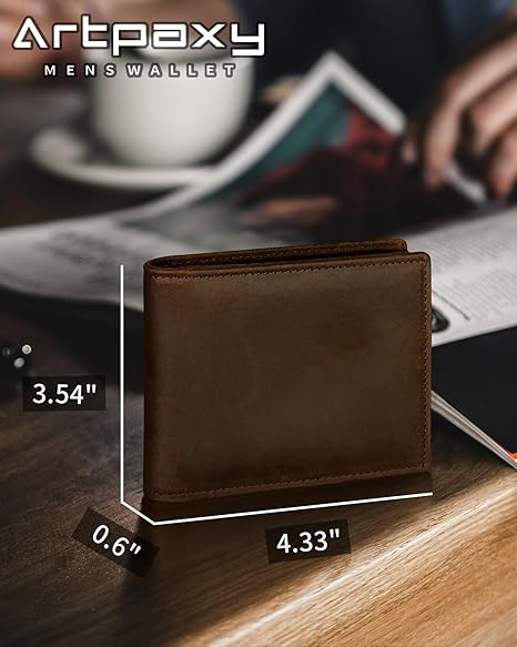 Mens Wallet Genuine Leather Bifold RFID Blocking Wallet for Men with 1 ID Window 13 Card Holders 2 cash pockets 1 Gift Box