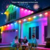 POOFZY Permanent Outdoor Lights for House,100ft RGB+IC Smart Outdoor Decor, 50 Scene Modes,App/Remote Control,IP67 Waterproof,for Christmas,Halloween,Daily & Holiday Party Decor,House Roof Lighting