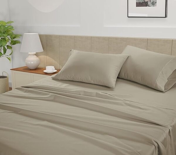LANE LINEN King Size Bed Sheet Set – 450 Thread Count Long-Staple 100% Cotton Sheet Set King Size, Hotel Premium Soft Silky Sateen Finish, Durable Bedding Set, Elasticised 15" Deep Pocket – Linen
