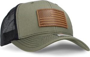 Leather Patch Hat for Men - Richardson 112 Trucker Hat w/Full-Grain Leather Patch, Laser-Engraved