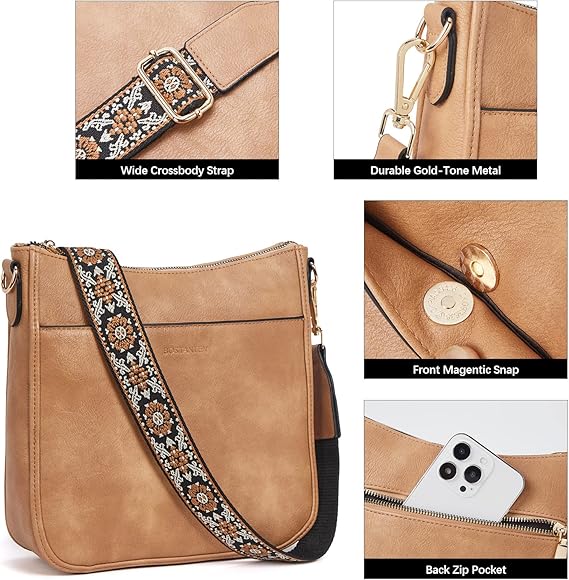 Crossbody Bags for Women Trendy Vegan Leather Hobo Purses Shoulder Handbags With Wide Shoulder Strap