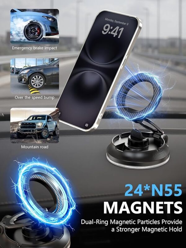 Magnetic Phone Holder for Car [90+LB Strongest Suction&3000gf Strongest Magnetic] 360° Adjustable Vacuum Phone Holders for Your Car, Magsafe Car Mount for iPhone17 Pro Max 16 15 14 13 12 Plus (Black)