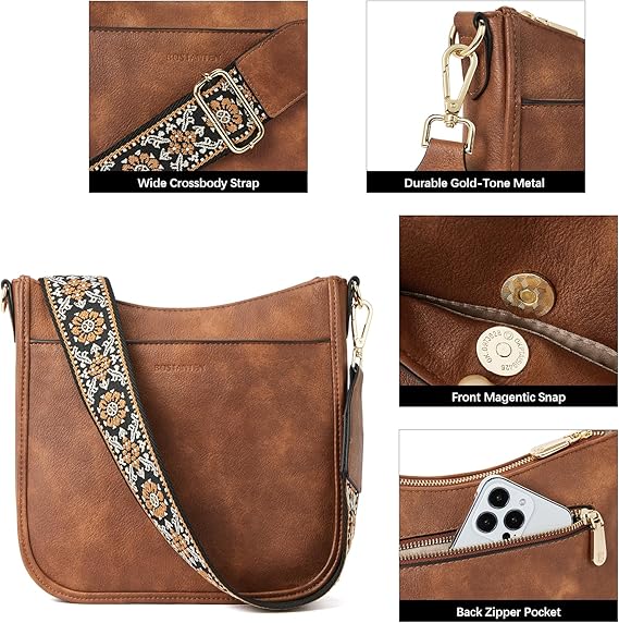 Crossbody Bags for Women Trendy Vegan Leather Hobo Purses Shoulder Handbags With Wide Shoulder Strap