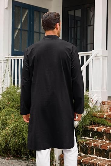 Mens Kaftan Thobe Button Down Casual Henley Shirts Long Sleeve Robe