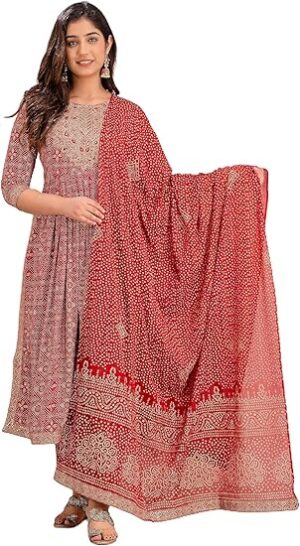 Printed Indian Kurti Pant & Dupatta Set for Women Kurta Kurtis Set Tunic For Women