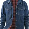 Men's Snap Jean Jacket Western Cowboy Plaid Flannel Lined Work Denim Trucker Jackets