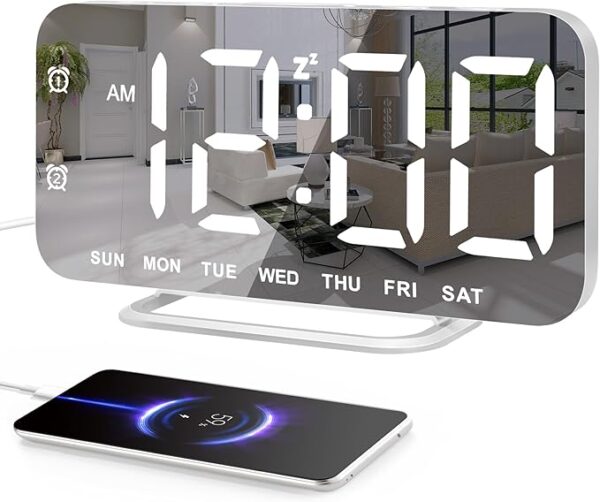 Digital Touch LED Alarm Clock Mirror Display